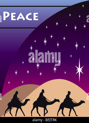 3 Wise men kings in Bethlehem on Crhristmas Day. Stock Photo