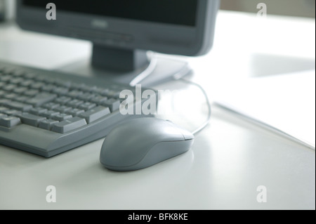 Computer on desk Stock Photo