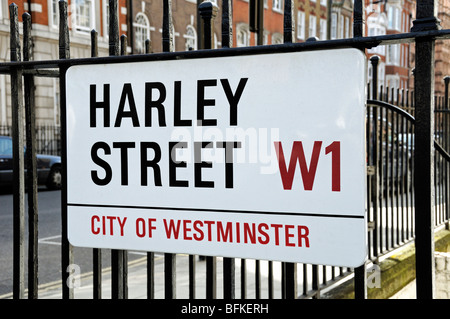 Harley Street sign Marylebone Westminster London England UK Stock Photo