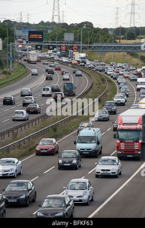 Variable speed limit section of the M42 showing traffic using the hard ...