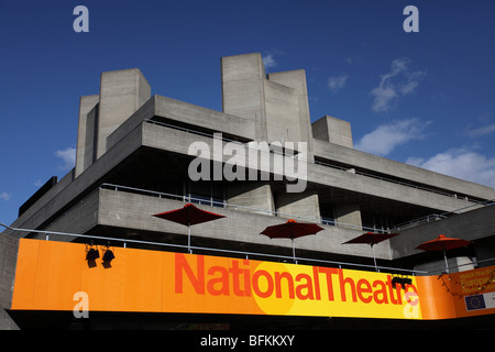 National Theatre on London's SouthBank -detail of the brutalist style architecture completed 1976-77, architect Denys Lasdun,