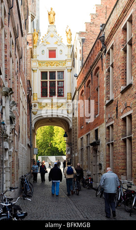 Blind Donkey Street, 'Blinde Ezelstraat' leading to Burg square, Bruges, Belgium Stock Photo