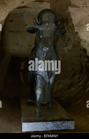 Replica statue of  bull Apis in the Serapeum complex in the Karmous quarter in the city of Alexandria, Egypt Stock Photo