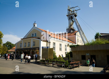 Mine buildings and mine head / lift cage winding gear at the Wieliczka Salt Mine. Near Krakow, Poland. Stock Photo