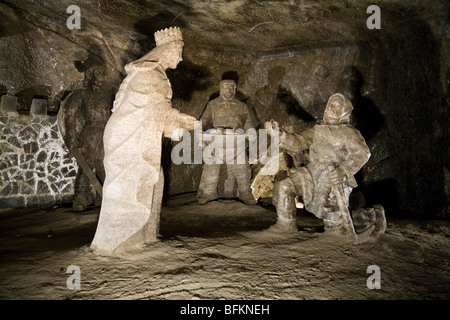 Carvings of figures in rock salt in the Janowice Chamber at the Wieliczka Salt Mine. Near Krakow, Poland. Stock Photo