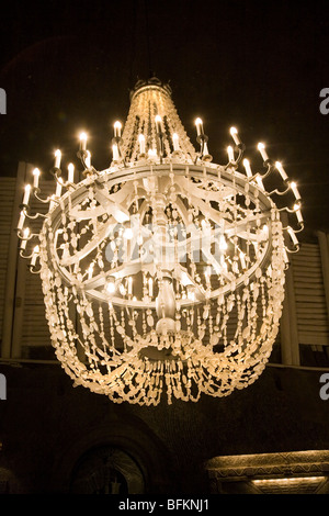 Lighting chandelier made from salt crystal in the Saint Kinga’s Chapel in the Wieliczka Salt Mine. Near Krakow, Poland. Stock Photo