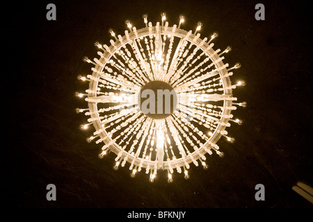 Lighting chandelier made from salt crystal in the Saint Kinga’s Chapel in the Wieliczka Salt Mine. Near Krakow, Poland. Stock Photo