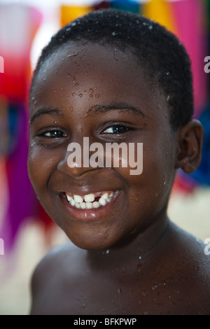Smiling black young boy from Antigua, West Indies, Caribbean Stock Photo