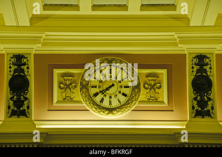 24 hour clock in restored lobby of Canadian Pacific Railway station,Vancouver, BC, Canada Stock Photo