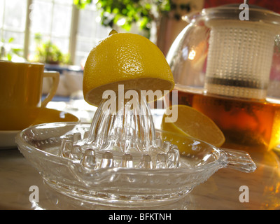 Freshly squeezed lemon juice in juice Stock Photo