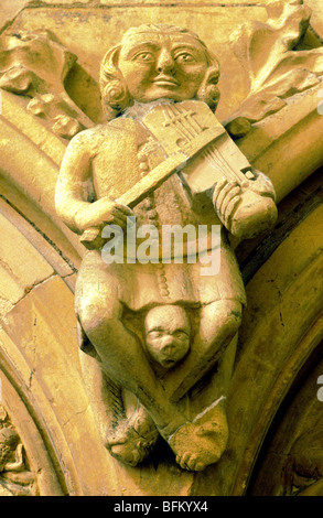 Beverley Minster, carved stone musician 3 Stock Photo