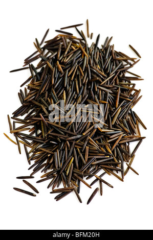 Pile of black wild long grain rice isolated on white background Stock Photo