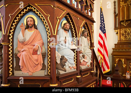 Decorated pulpit St Mary's painted church at High Hill near Schulenburg Texas USA Stock Photo