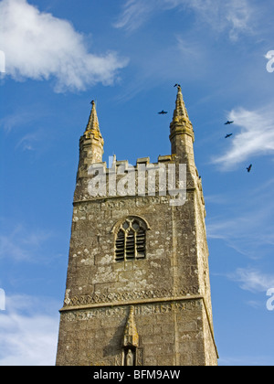 Rooks & Church Tower, Week St Mary, Cornwall Stock Photo