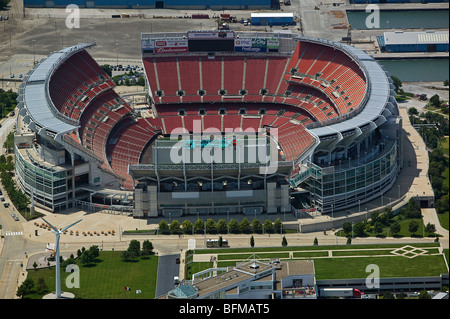 aerial view above Cleveland Browns Stadium Rock and Roll Hall of Fame ...