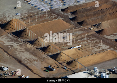 aerial view above piles of corn for cattle feed central valley California Stock Photo
