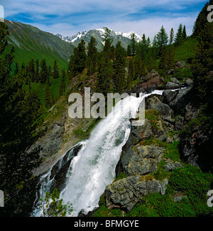 Waterfall Kokkol - the biggest waterfall of the Altai Mountains. East Kazakhstan Stock Photo