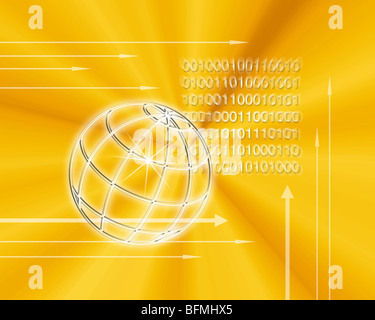 Globe with binary codes and arrows Stock Photo