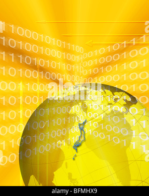 Globe with binary codes and arrows Stock Photo