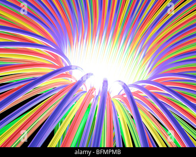 Multicoloured light ray funnel, artwork Stock Photo