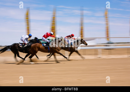 Australia, Queensland, Birdsville.  Horse racing in the outback at the Birdsville Cup races. Stock Photo