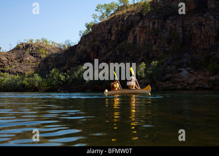 Australia, Northern Territory, Katherine.  Canoeing in Nitmiluk (Katherine Gorge) National Park.
