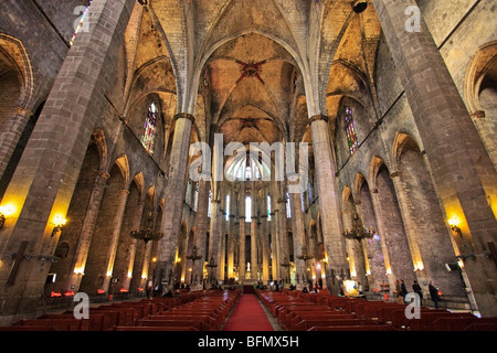 Spain, Cataluna, Barcelona, Santa Caterina i La Ribera, The interior of the Santa Maria del Mar Church Stock Photo