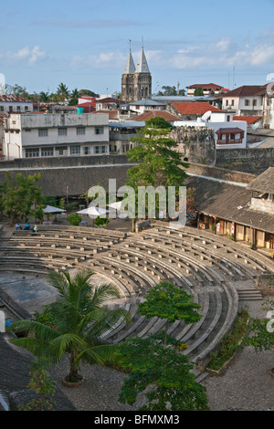 Tanzania, Zanzibar, Stone Town. A view from House of Wonders with Ngome Kongwe (the Omani Fort built in the late 17th century) Stock Photo