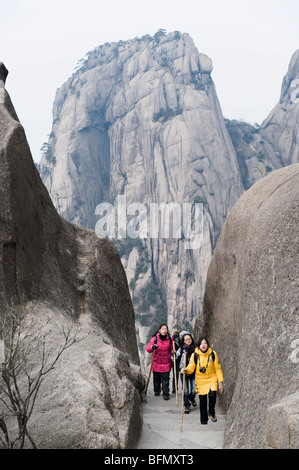 China, Anhui Province, Mt Huangshan National Park, Unesco World Heritage Site, hikers Stock Photo