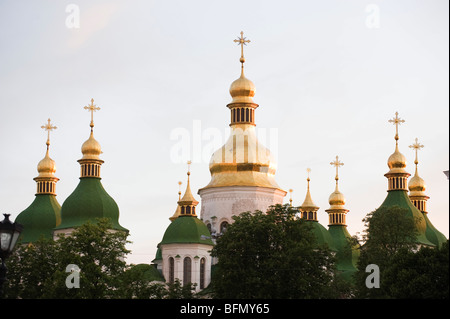 Ukraine, Kiev, St Sophias Cathedral, 1017-31 with baroque style domes and bell tower, Unesco World Heritage Site (1990) Stock Photo