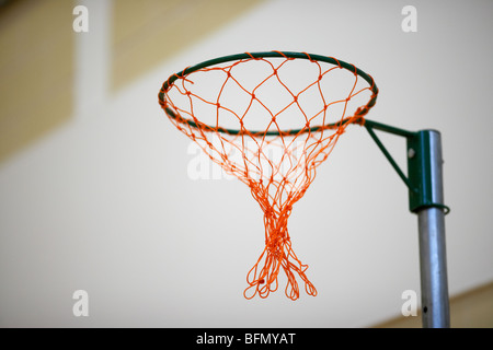 netball net in a school gym sports hall selective focus Stock Photo