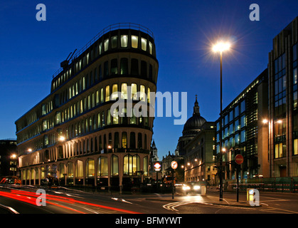 England, London. London St. Paul's Cathedral at dusk seen from Mansion House. Stock Photo