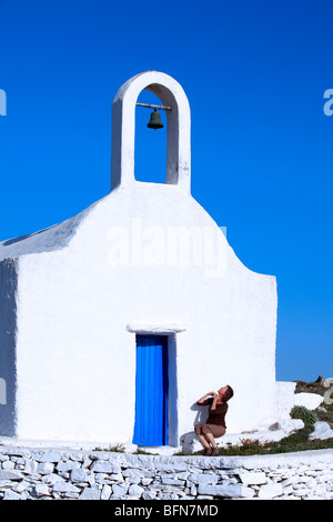 greece cyclades sikinos one of the many whitewashed churches Stock Photo