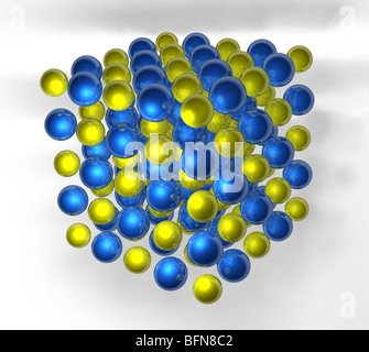 Computer graphic illustration of the crystal lattice structure of salt, sodium chloride. Stock Photo