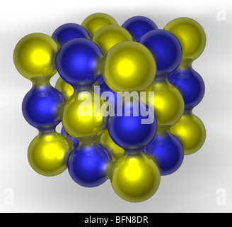 Computer graphic illustration of the crystal lattice structure of salt, sodium chloride. Stock Photo