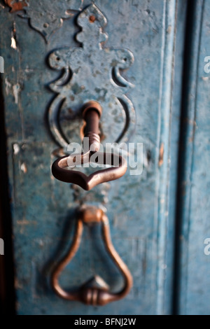 Antique door lock and key, Alcântara, Maranhão State, Brazil. Stock Photo