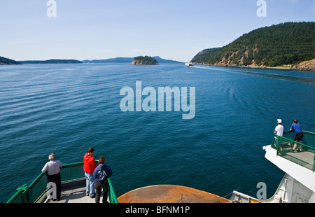 Looking out a window on a Washington State ferry in the San Juan Islands, Washington, USA. Stock Photo