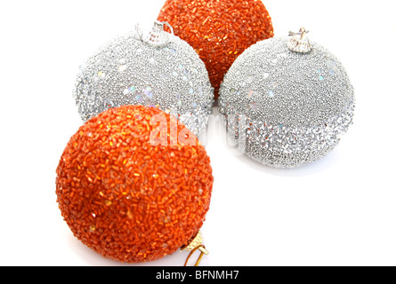 Christmas grey and orange balls isolated on white background. Stock Photo