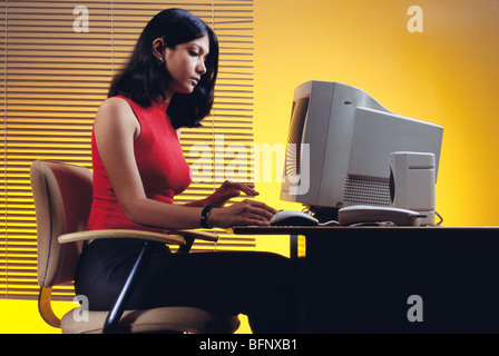 Indian lady working on computer ; MR#372 Stock Photo