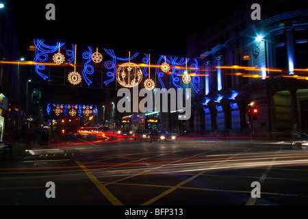 Aberdeen city centre Christmas Lights and traffic   Winter festival decorations  Aberdeenshire, Scotland uk Stock Photo