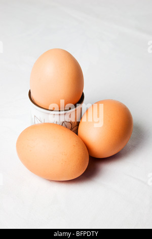 Three Eggs on a White Background Stock Photo