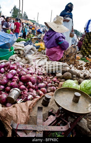 Woman selling her vegetable produce in Murry Market in Addis Ababa in Ethiopia Stock Photo