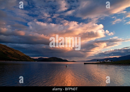 Clouds lit by setting sun, Loch Linnhe, Onich, Highlands, Scotland, UK Stock Photo