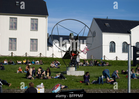 Families outside Reykjavik city college celebrating  Icelandic National Day, Iceland Stock Photo