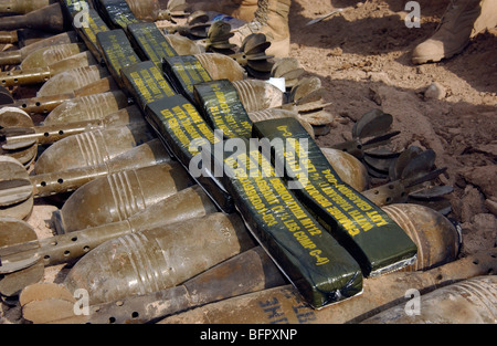Scattered artillery assigned to Explosive Ordnance Disposal (EOD) in Al Faw, Iraq. Stock Photo