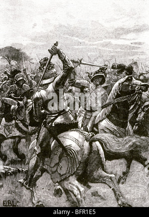 RICHARD III wears his crown at the Battle of Bosworth, 22 August 1485 in this 19th century engraving Stock Photo