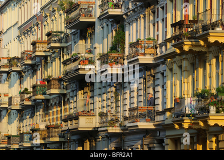 Picturesque balconies. Arndtstrasse, Chamissoplatz, near popular Bergmannstrasse, in Kreuzberg district, Berlin, Germany. Stock Photo