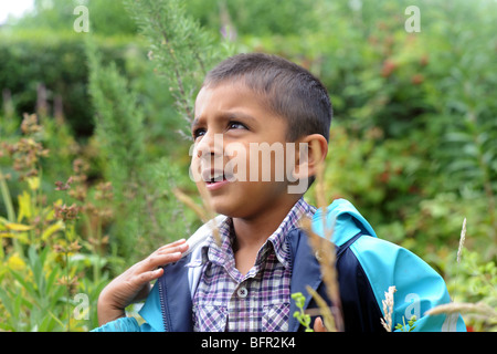 Children visit a local allotment near to the school to learn about healthy eating and gardening, West Yorkshire Stock Photo