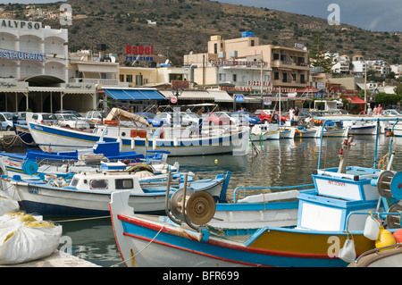dh Elounda AGIOS NIKOLAOS GREECE CRETE Quayside moored boats harbour waterfront Stock Photo