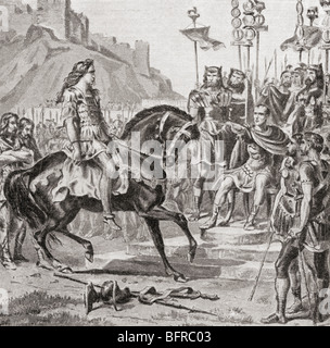 Vercingetorix the Gallic leader throws down his arms before Julius Caesar, 52BC. Stock Photo